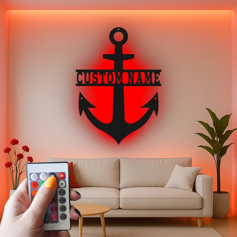 Insegna in metallo personalizzata con ancora e luce LED regalo nautico per amanti delle barche decorazione casa al mare