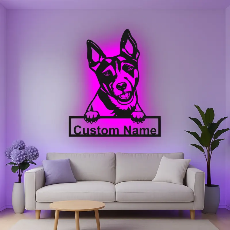 Personalisierte LED-beleuchtete Metall-Wandkunst mit Hundemotiv – Geschenk für Haustiereltern, Wohn- oder Eingangsbereich-Deko