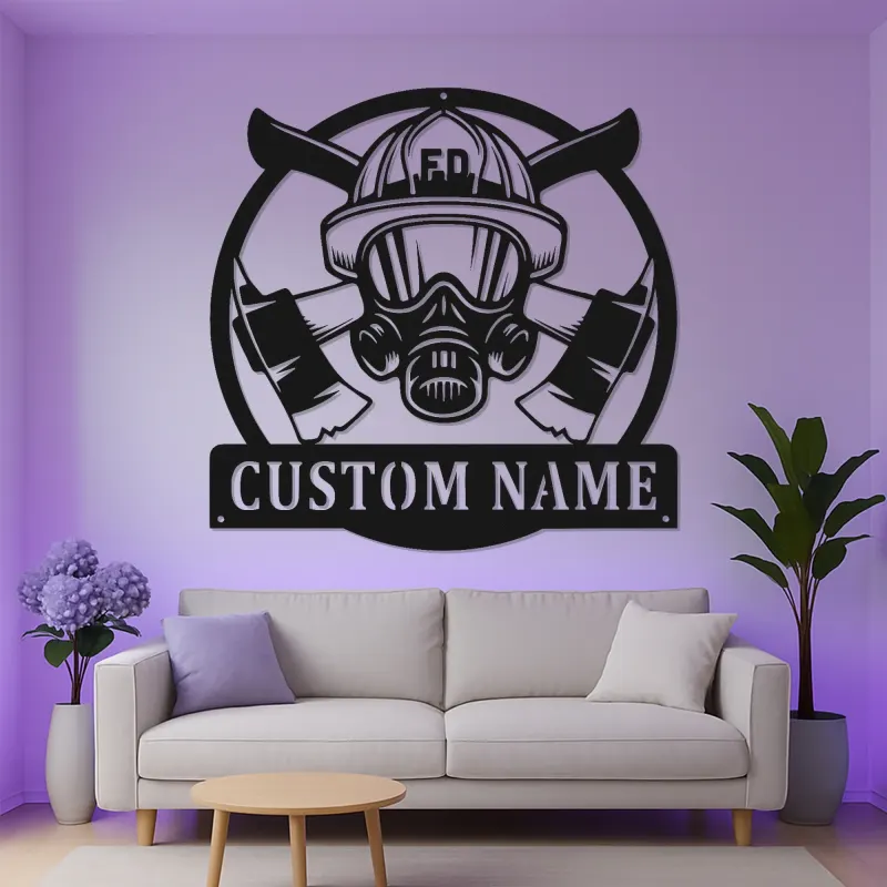 Personalized Firefighter Sign | Custom LED Metal Wall Art | Fireman Helmet Decor for Firehouse & Home | Hero Gift