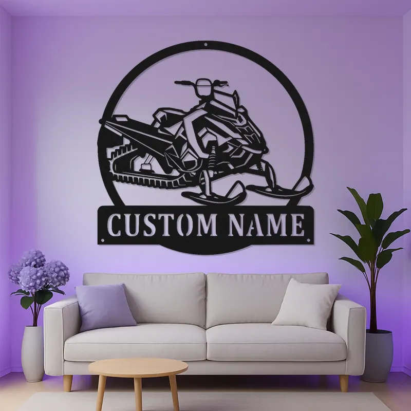 Personalized Snowmobile Metal Sign | LED Light Wall Art | Custom Winter Sports Decor for Cabin | Snowmobiling Enthusiast Gift