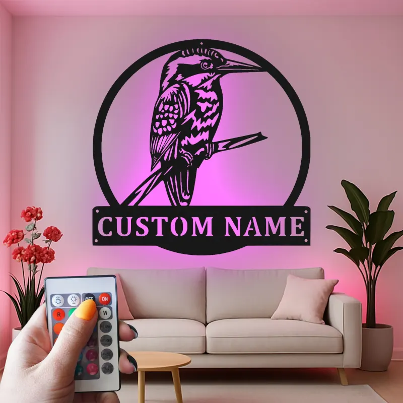 Custom Kingfisher Led Light Metal Wall Art Personalized Nature Lover Gift Living Room or Garden Decor