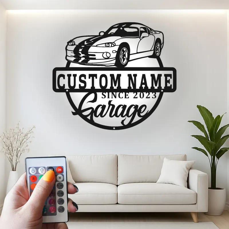 Custom Sports Car Garage Led Light Metal Wall Art Personalized Gift for Car Enthusiasts Garage Decor Sign