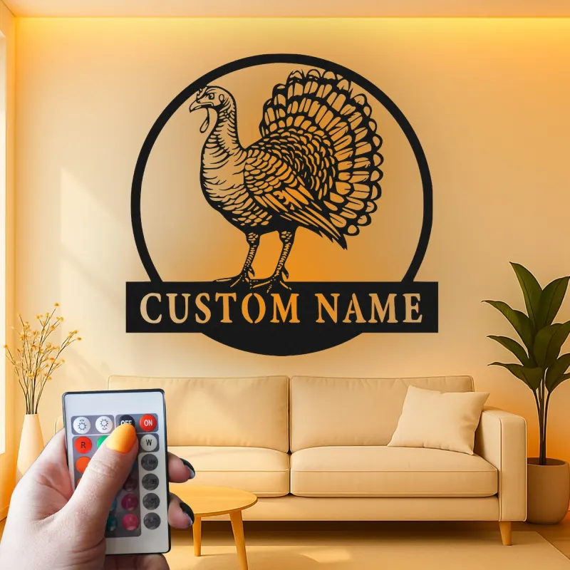 Insegna in metallo LED personalizzata con tacchino - Regalo di ringraziamento, decorazione per cucina o sala da pranzo
