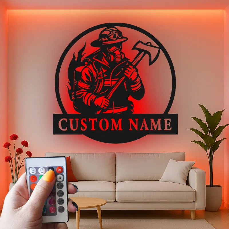 Panneau Métallique LED Personnalisé pour Pompier | Décoration Murale Personnalisée pour Pompier | Décor pour Premier Intervenant pour Caserne ou Man Cave