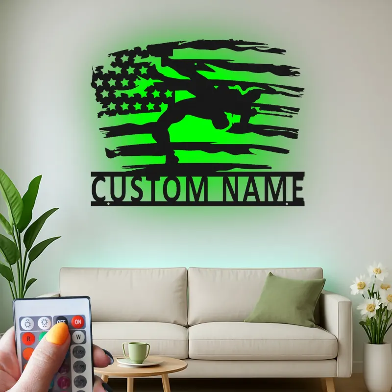 Cartel de metal LED personalizado con bandera americana para soldados, regalo militar para veteranos, decoración patriótica del hogar