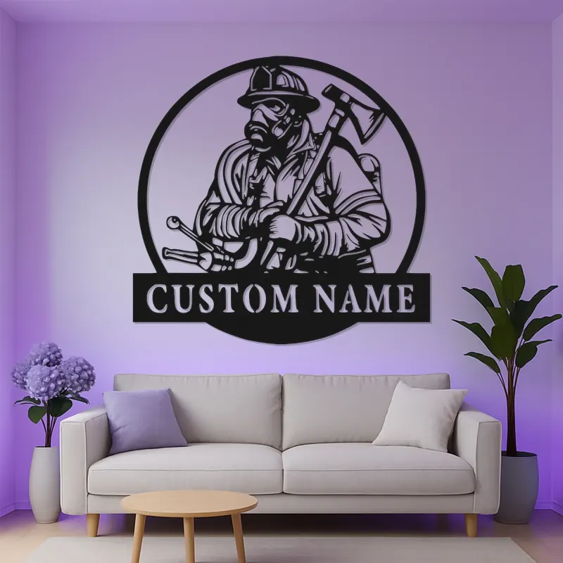 Personalized Firefighter LED Sign | Custom Metal Wall Art for Fire Station & Man Cave | First Responder Gift