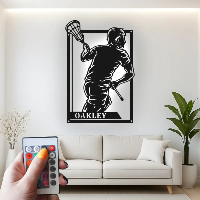 Insegna LED Personalizzata per Giocatore di Lacrosse | Insegna in Metallo Personalizzata | Decorazione per Camera da Ragazzo & Regalo Sportivo per Atleta | LAZERDIZAYN.CO
