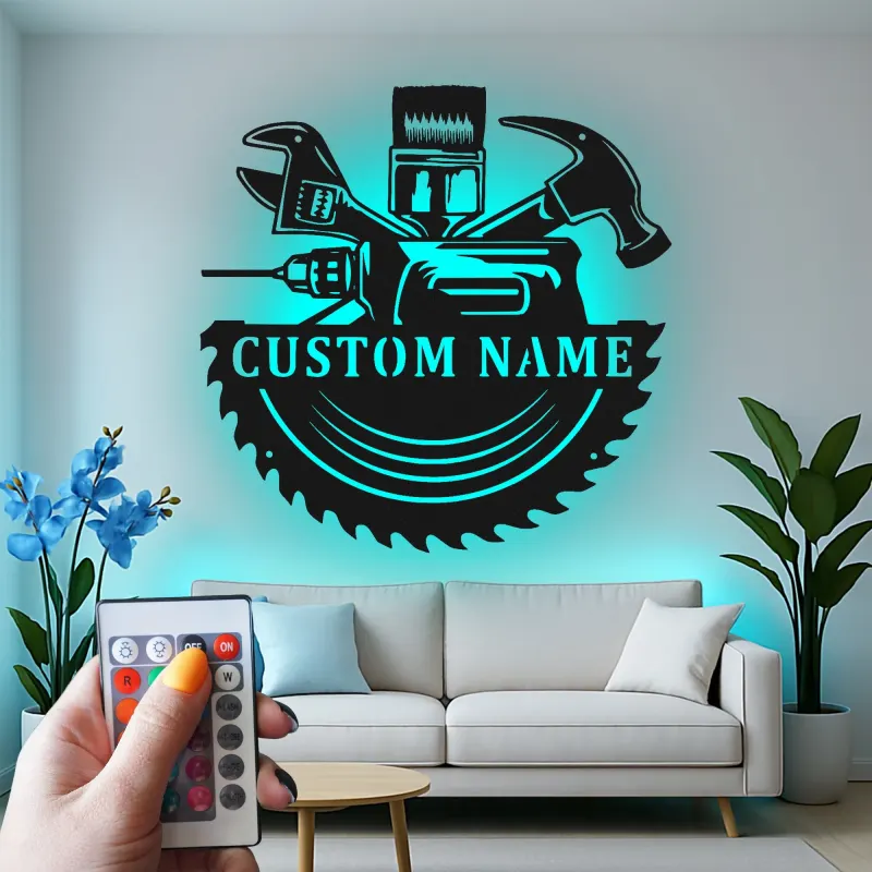 Custom Tool Set Led Light Metal Wall Art Personalized Gift for Handyman Garage or Workshop Decor 2