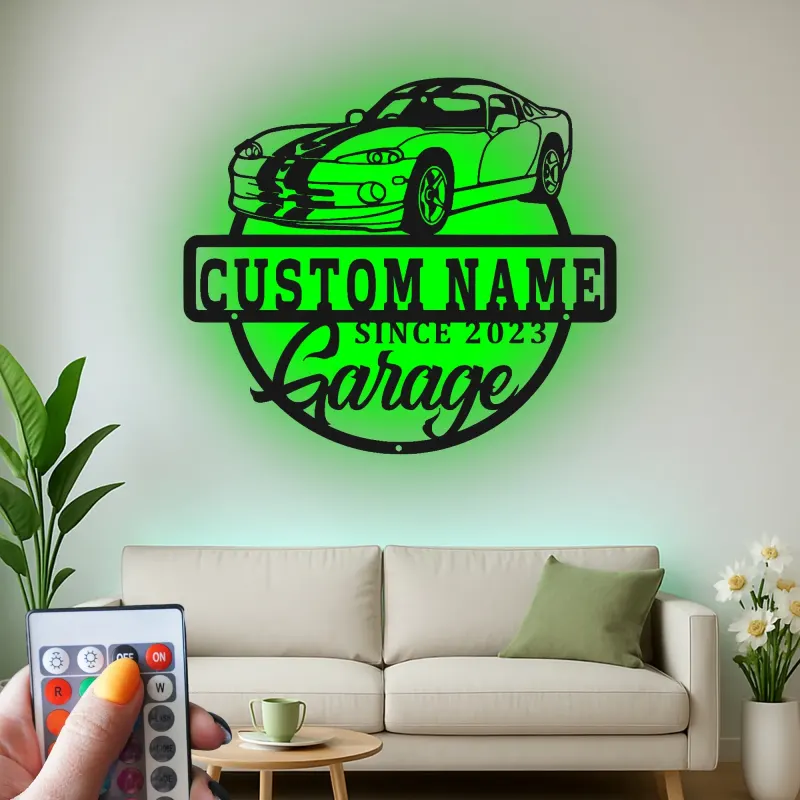 Custom Sports Car Garage Led Light Metal Wall Art Personalized Gift for Car Enthusiasts Garage Decor Sign
