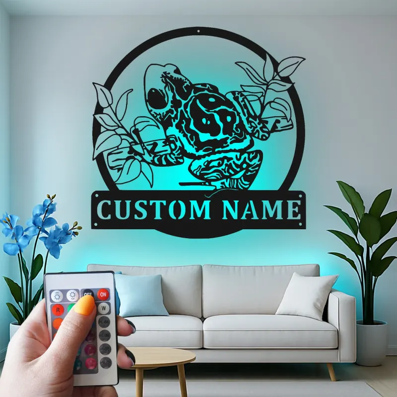 Insegna LED in metallo con rana | Arte murale personalizzata con anfibio | Regalo per amanti della natura per casa, ufficio o cameretta