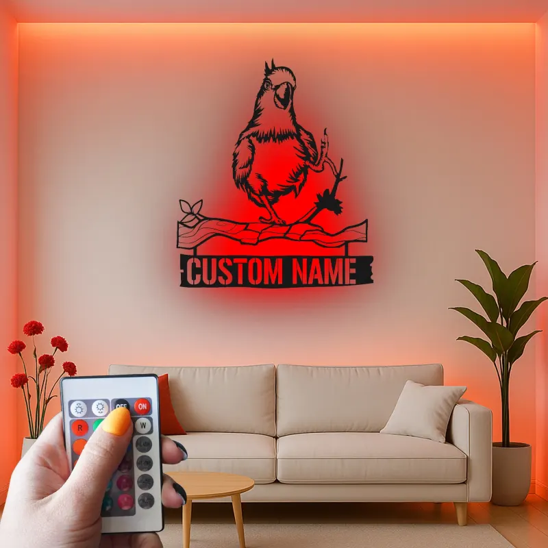 Personalisierte Metall-Wandkunst Nymphensittich | LED Hinterleuchtetes Papageienschild | Individuelles Haustiergedächtnis | Vogel-Liebhaber Dekoration