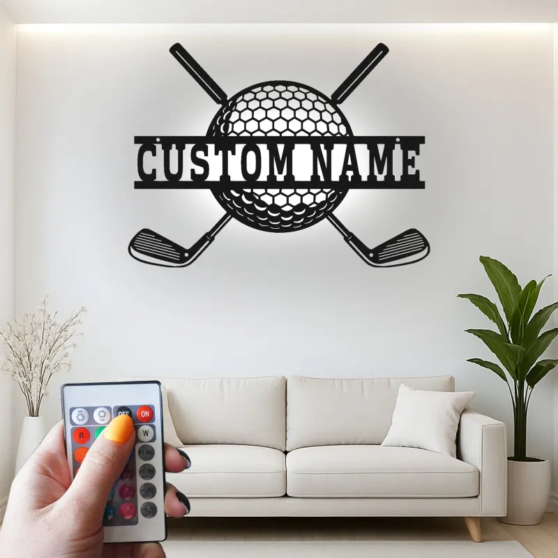 Custom Golf LED Metal Wall Art | Personalized Golfer Name Sign | Man Cave Decor & Home Bar Gift