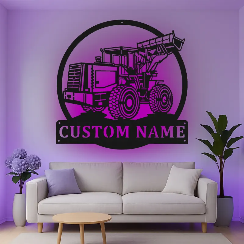 Custom Bulldozer Led Light Metal Wall Art Personalized Gift for Construction Enthusiast Garage or Office Decor 2