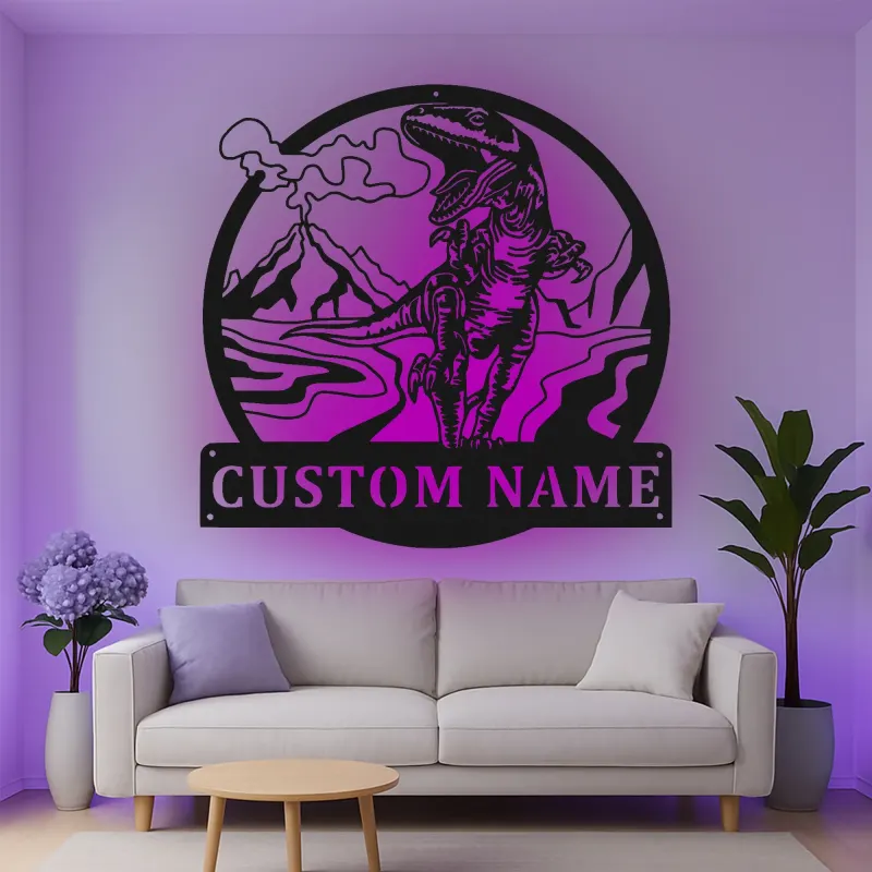 Insegna in metallo LED personalizzata con dinosauro per decorare la stanza dei bambini, regalo unico per amanti dei dinosauri