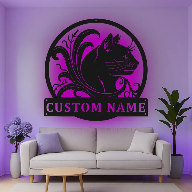 Insegna in metallo LED personalizzata per gatti - Regalo per amanti dei gatti - Decorazione per camera da letto o soggiorno