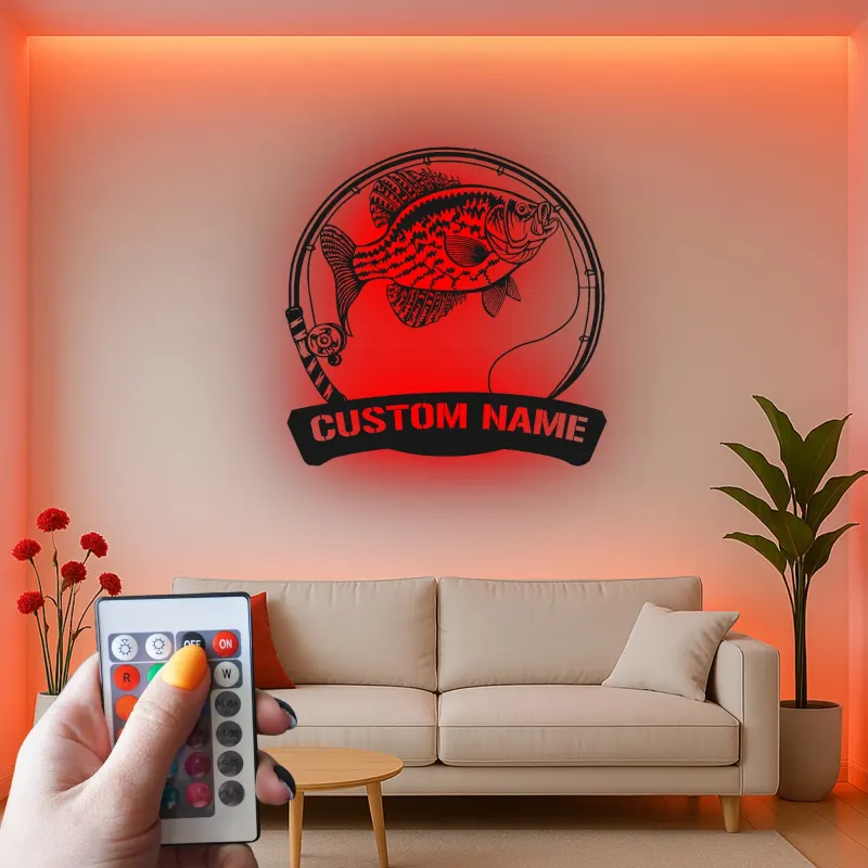 Panneau de pêche personnalisé avec LED | Décoration murale en métal sur mesure | Plaque au nom du pêcheur pour maison de lac et chalet