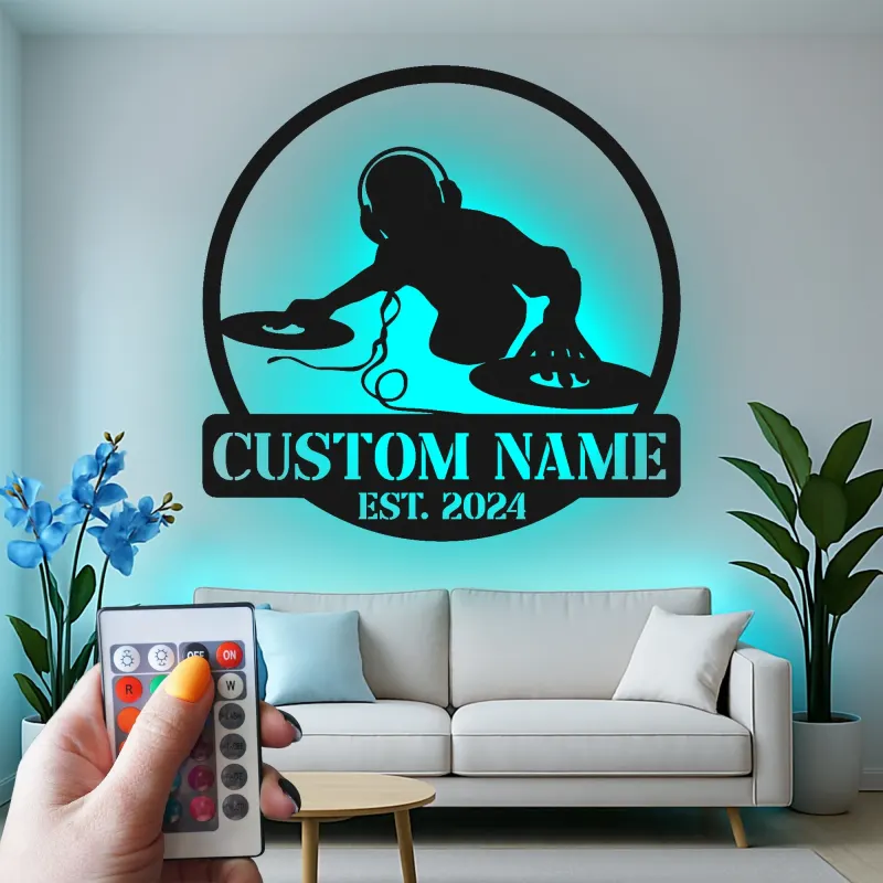 Custom DJ Turntable Led Light Metal Wall Art Music Lover Gift Studio or Game Room Decor