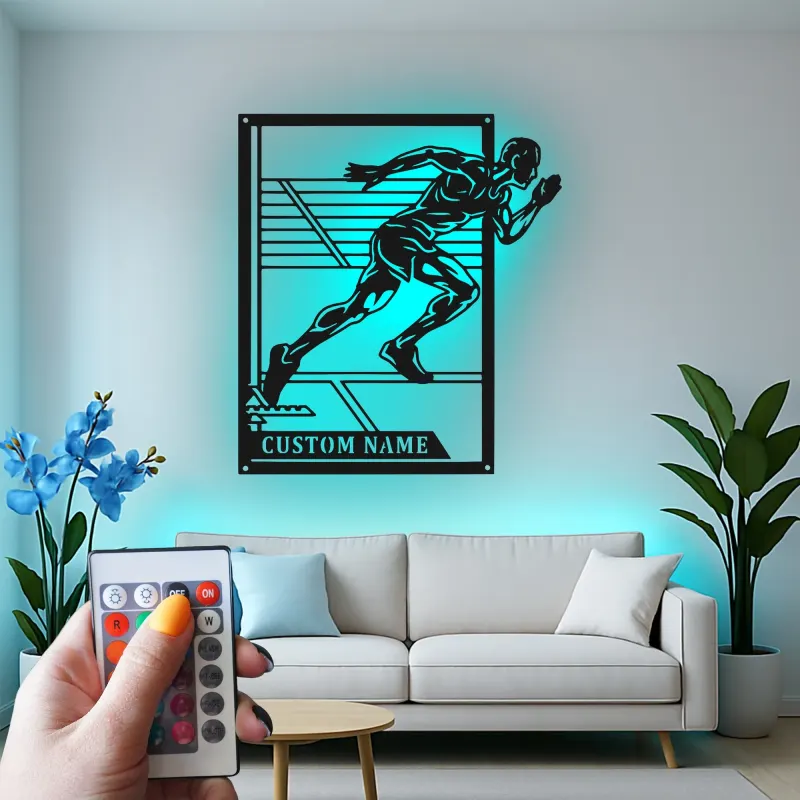 Custom Sprinter LED Sign | Personalized Track & Field Metal Wall Art | Athlete Gift for Coach | Gym Decor