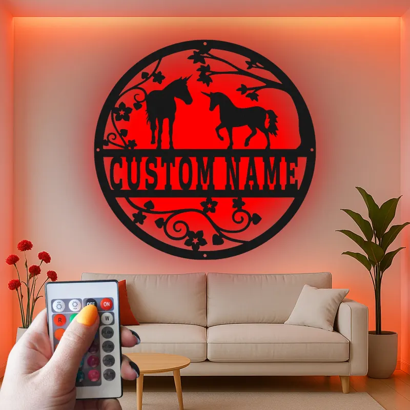 Custom Unicorn LED Sign | Personalized Metal Wall Art | Mythical Equestrian Decor | Nursery & Farmhouse Gift