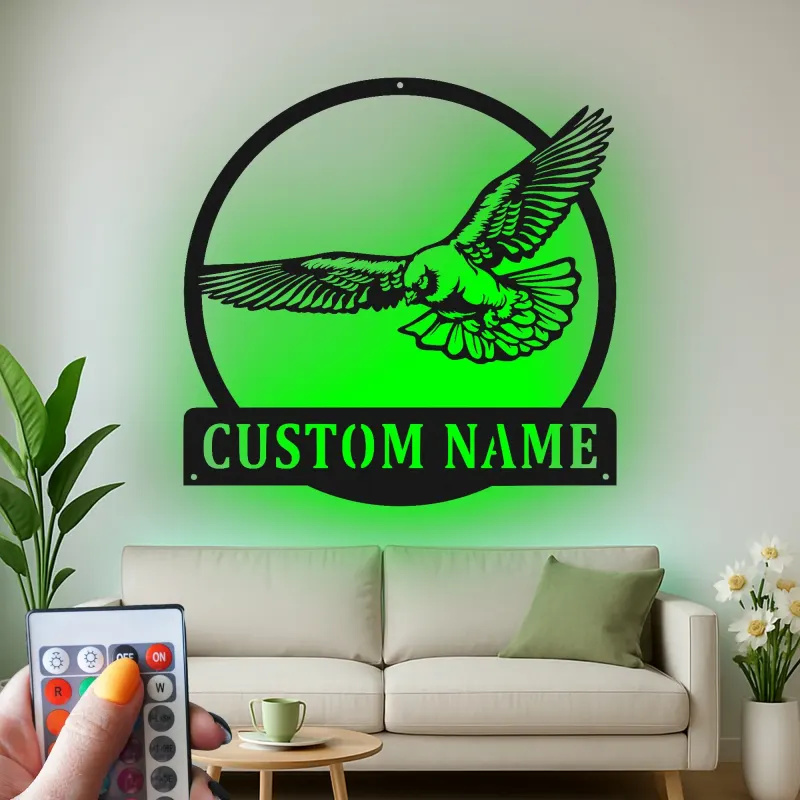 Cartel de metal personalizado de halcón con luz LED Regalo personalizado para amantes de las aves Decoración de sala de estar u oficina