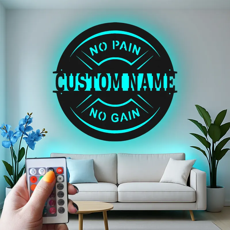 Letrero de gimnasio personalizado con LED | Arte metálico con nombre a medida para sala de entrenamiento | Decoración fitness motivacional para aficionados al gimnasio en casa