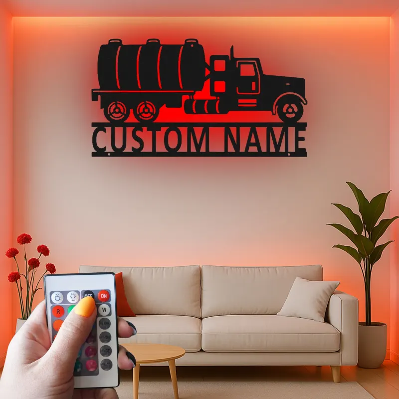 Personalized Semi Tanker Truck Sign | LED Metal Wall Art | Industrial Garage Decor for Him | Custom Trucker Gift