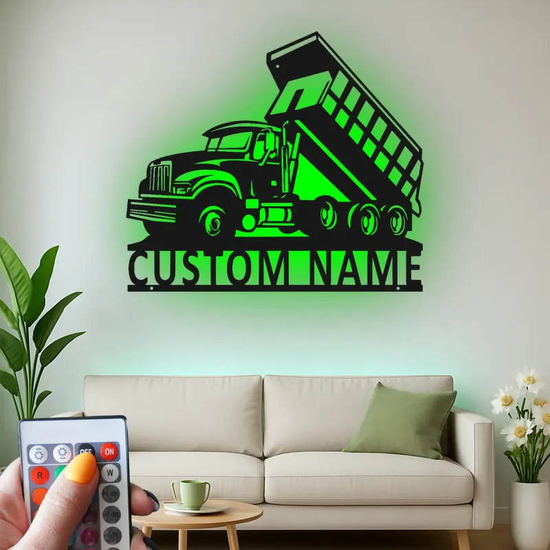 Cartel de metal LED de camión volquete personalizado, regalo para entusiastas de camiones, decoración para garaje u oficina 1