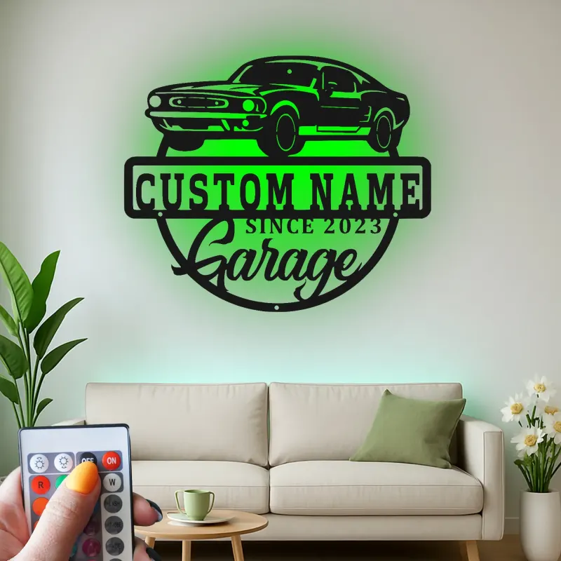 Personalisierte Muscle Car LED-Leuchtschilder | Metall-Wandkunst für die Garage | Individuelle Man Cave Dekoration | Vintage Automobilgeschenk für Papa