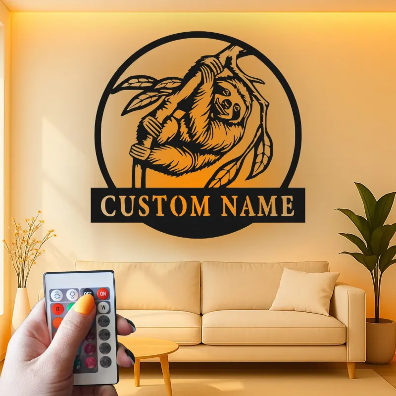 Insegna in metallo personalizzata con bradipo | Decorazione LED della giungla su misura | Regalo unico per amanti degli animali per cameretta o camera da letto
