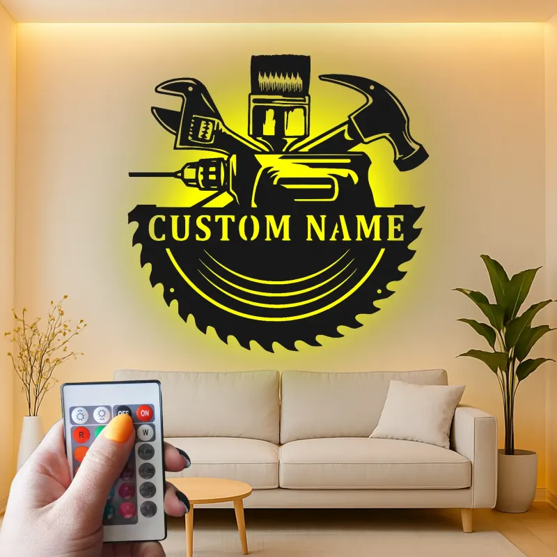 Custom Tool Set Led Light Metal Wall Art Personalized Gift for Handyman Garage or Workshop Decor 2