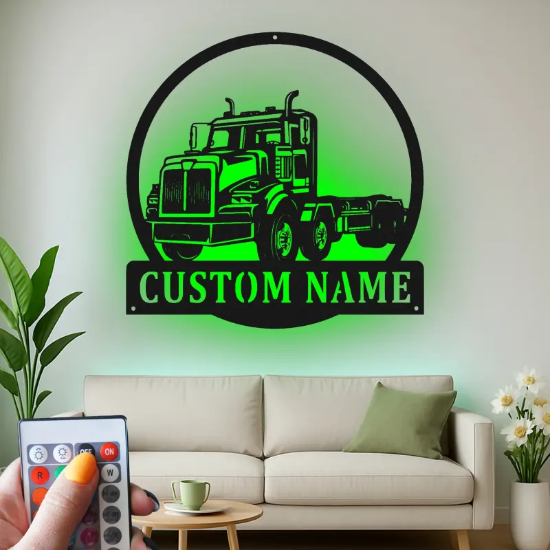 Cartel LED de Camión Personalizado | Decoración Mural de Metal de Gran Camión a Medida | Regalo para Camionero | Decoración de Garaje para Hombres