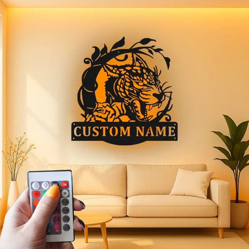 Custom Leopard Led Light Metal Wall Art Personalized Wildlife Gift Jungle Theme Decor for Living Room