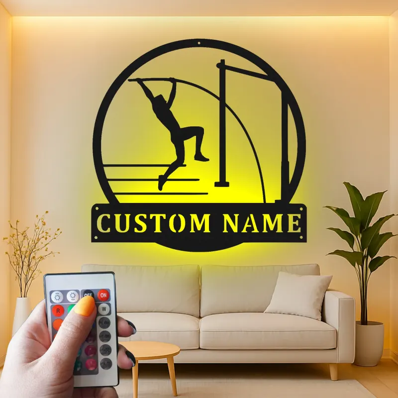 Custom Pole Vault Metal Art | Personalized LED Name Sign for Athletes | Track & Field Wall Decor | Senior Night Gift for Vaulters