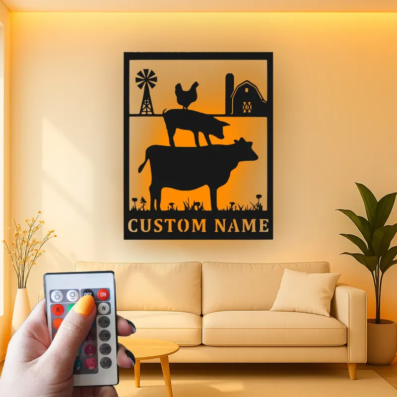 Custom Farm Animals LED Sign | Personalized Metal Wall Art | Rustic Country Decor for Farmer | Barn & Home Accent