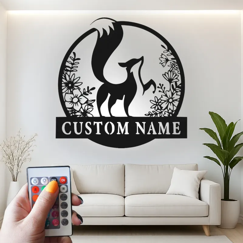 Panneau renard personnalisé avec LED | Décoration murale en métal sur mesure pour chambre de bébé | Décor animalier de la forêt | Cadeau pour amoureux de la nature