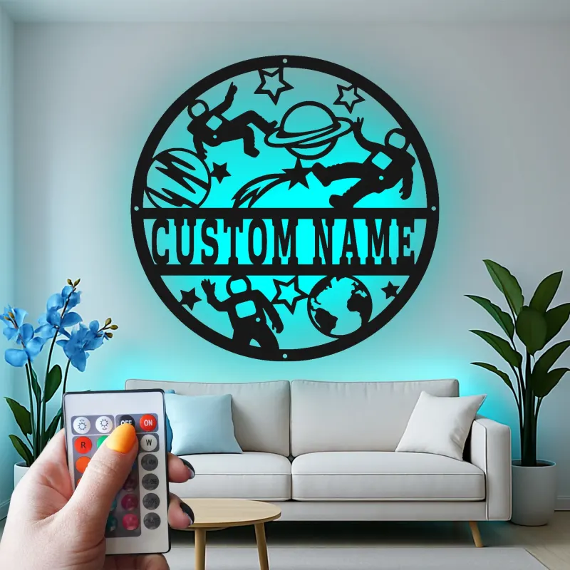Custom Astronaut Space Adventure Led Light Metal Wall Art Personalized Gift for Kids Bedroom or Nursery Decor