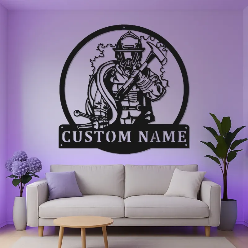 Panneau LED personnalisé pour pompier | Décoration murale en métal | Cadeau pour premier intervenant pour décor de caserne | Art de salle de loisirs