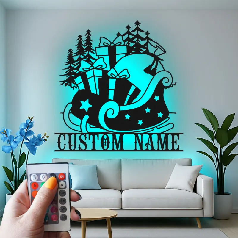 Personalisierte Metall-Wandkunst mit LED-Beleuchtung für den Weihnachtsmann
