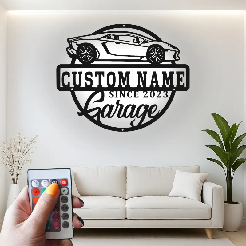 Personalized Supercar Metal Sign | Custom LED Garage Wall Art | Car Enthusiast Gift | Modern Man Cave Decor