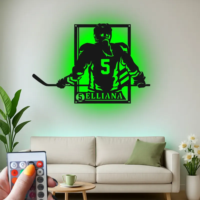 Personalisierte Hockey Spieler LED-Schild | Individuelle Metall-Wandkunst | Spielzimmer Dekor | Geschenk für Athleten