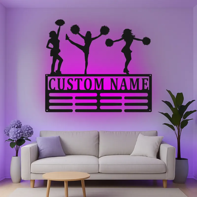 Insegna in metallo LED a silhouette di cheerleader personalizzata regalo per allenatore di cheer teen decorazione camera