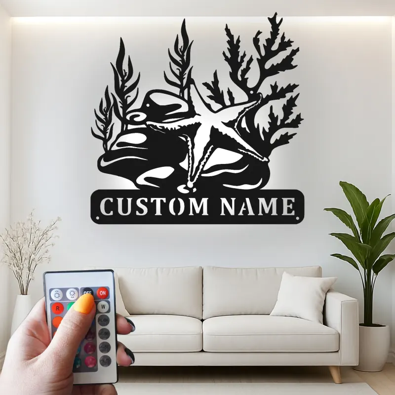 Custom Starfish Metal Sign | LED Ocean Reef Wall Art | Personalized Nautical Decor for Beach House | Coastal Marine Life