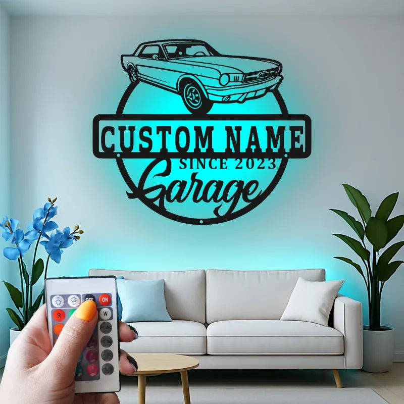 Personalisierte LED-Wandkunst aus Metall mit Oldtimer – Geschenk für Autoenthusiasten und Man-Cave-Deko