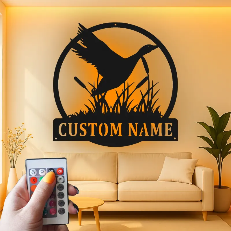 Cartel de metal LED de silueta de pato personalizado Regalo para amantes de la naturaleza Decoración rústica del hogar