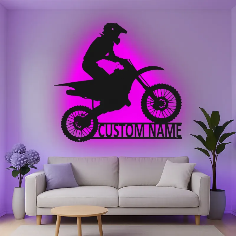 Custom Motocross Rider Led Light Metal Wall Art Personalized Gift for Dirt Bike Enthusiasts Garage or Man Cave Decor 5