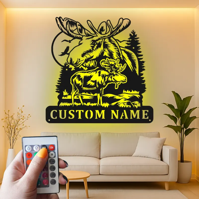 Custom Moose Metal Wall Art | LED Cabin & Lodge Sign | Modern Rustic Hunter Gift & Wildlife Decor