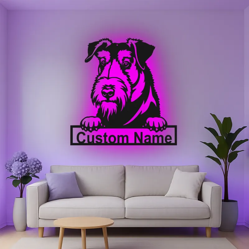 Décoration murale en métal personnalisée Schnauzer LED pour un cadeau pour les amoureux des chiens