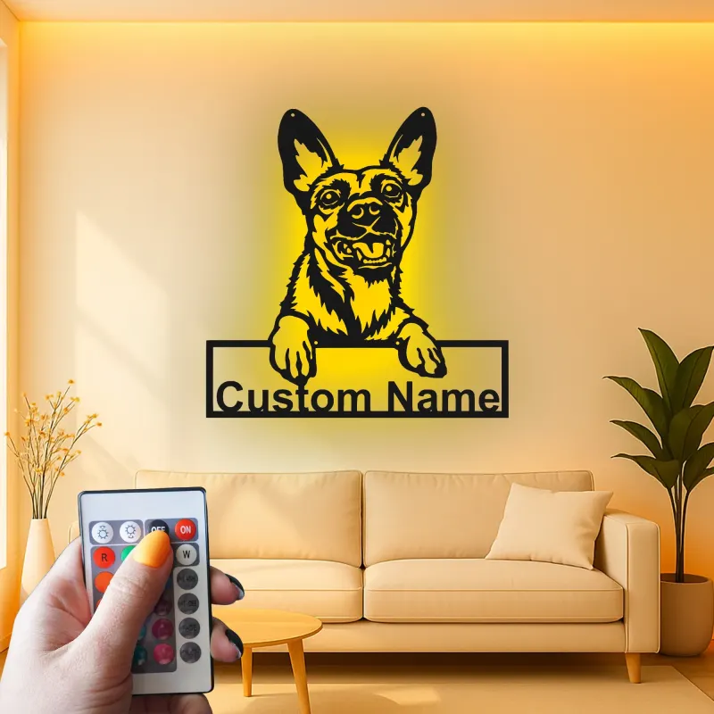 Cartel de metal LED personalizado de pastor alemán, regalo para amantes de los perros, decoración para la sala de estar 1
