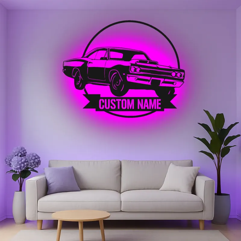 Insegna in metallo LED personalizzata per auto sportive - Regalo per appassionati di auto, decorazione per garage o stanza da uomo