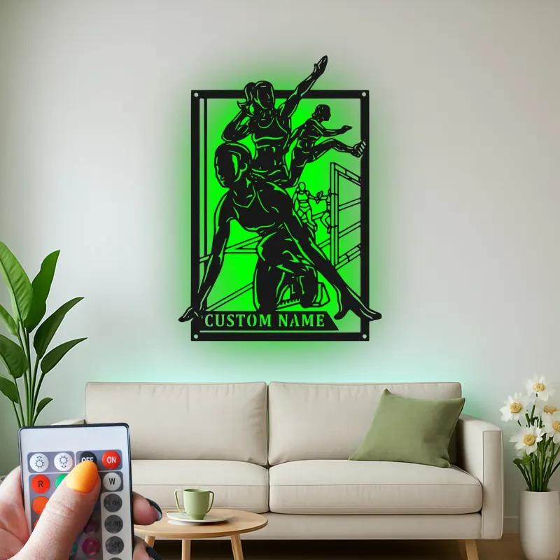 Cartel LED de atleta de obstáculos | Arte mural de metal personalizado | Decoración personalizada con nombre de corredor | Regalo para ella